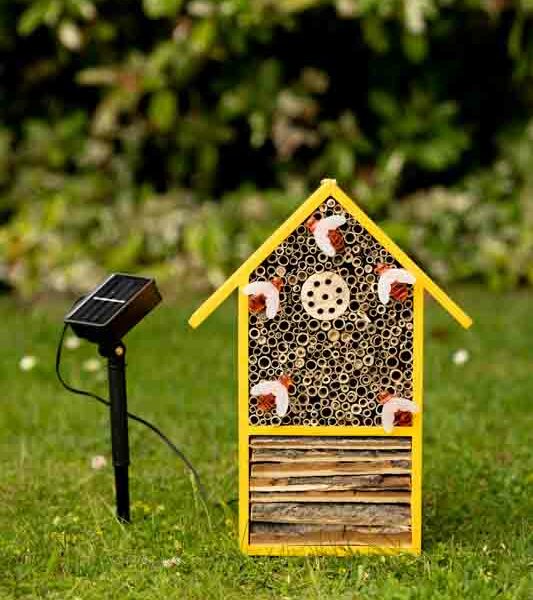 solar wooden insect house yellow