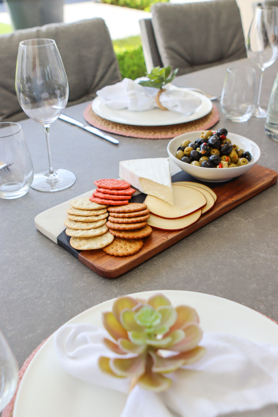 acacia and marble cutting board