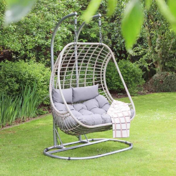 applebees double indoor/outdoor hanging snug egg chair grey