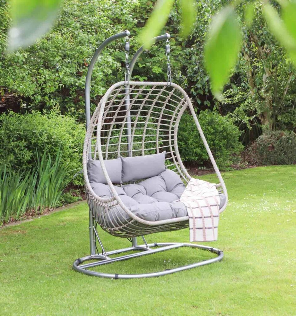 Applebees Double Indoor/Outdoor Hanging Snug Egg Chair-Grey