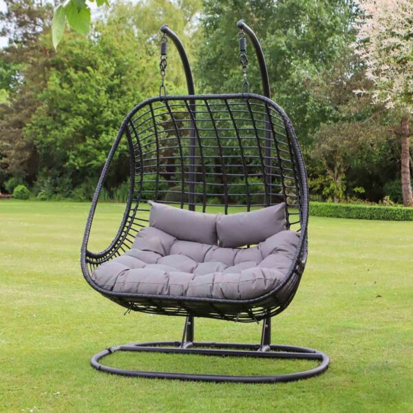 applebees double indoor/outdoor hanging snug egg chair black