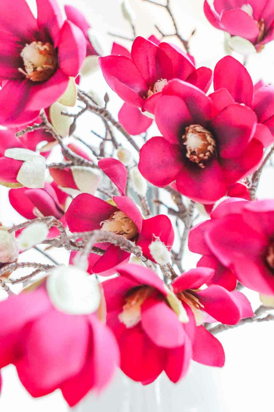 six burgundy faux magnolia branches