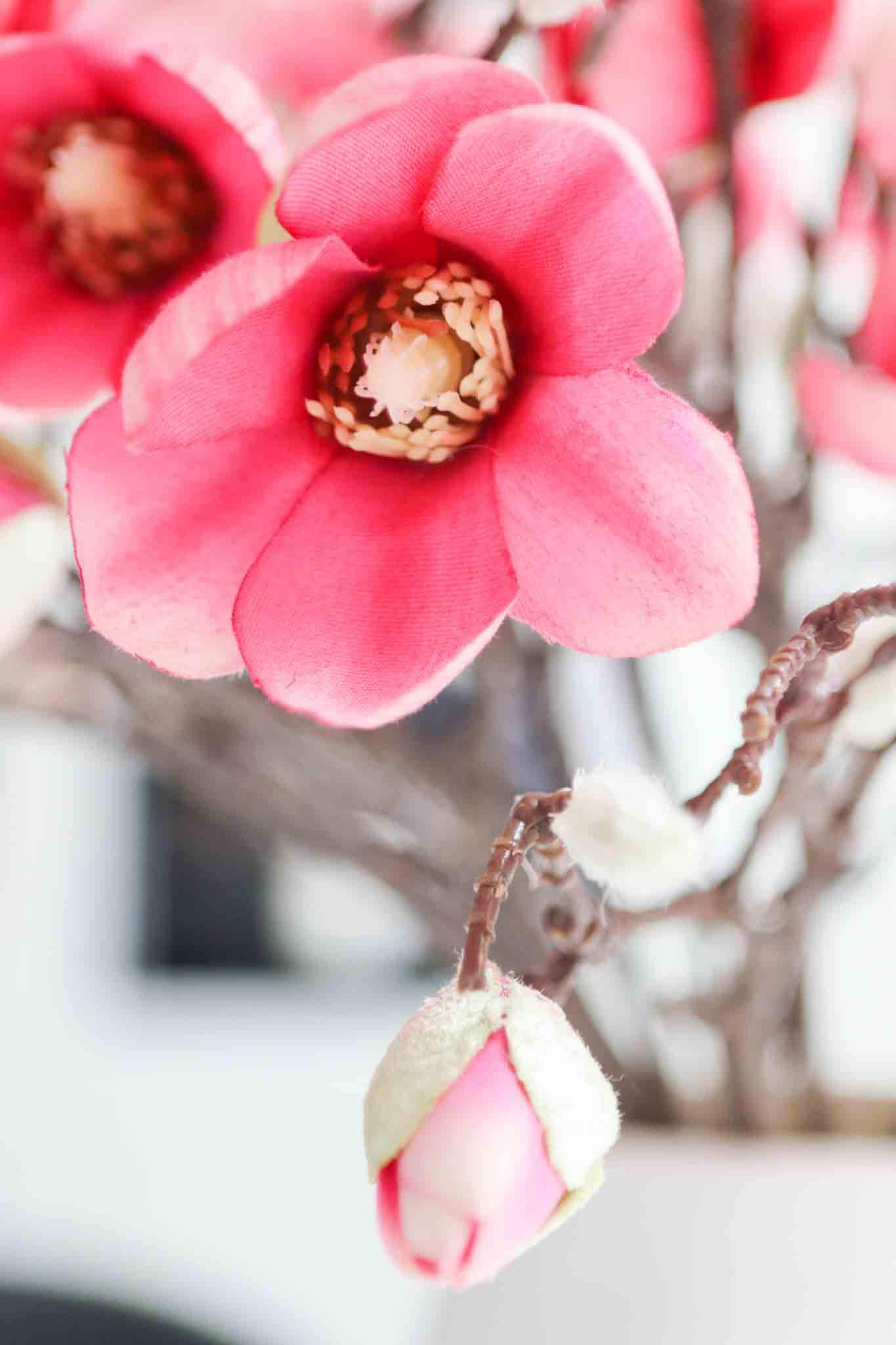 six pink faux magnolia branches