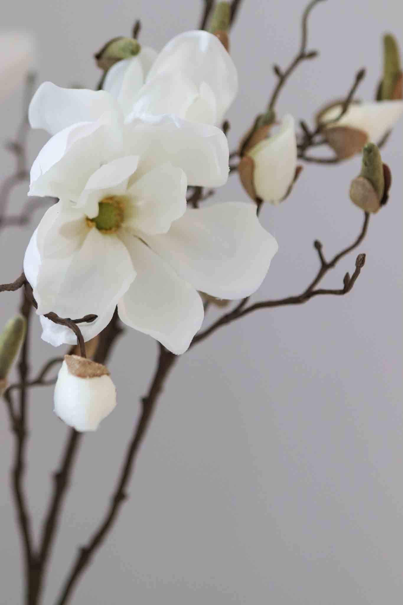 three faux light cream magnolia branch stems