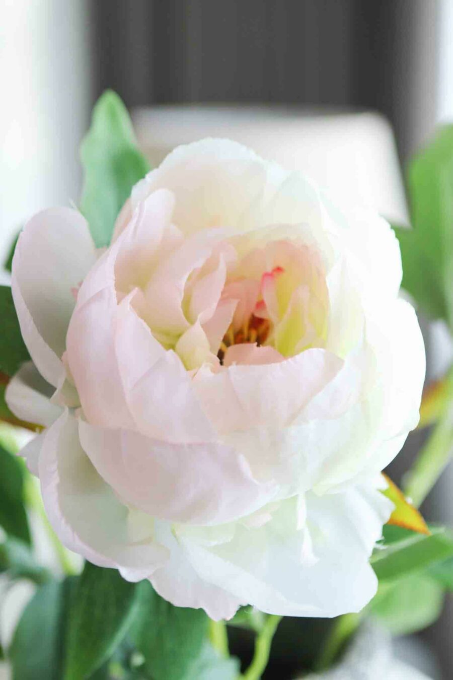 three cream and pink faux peony stems