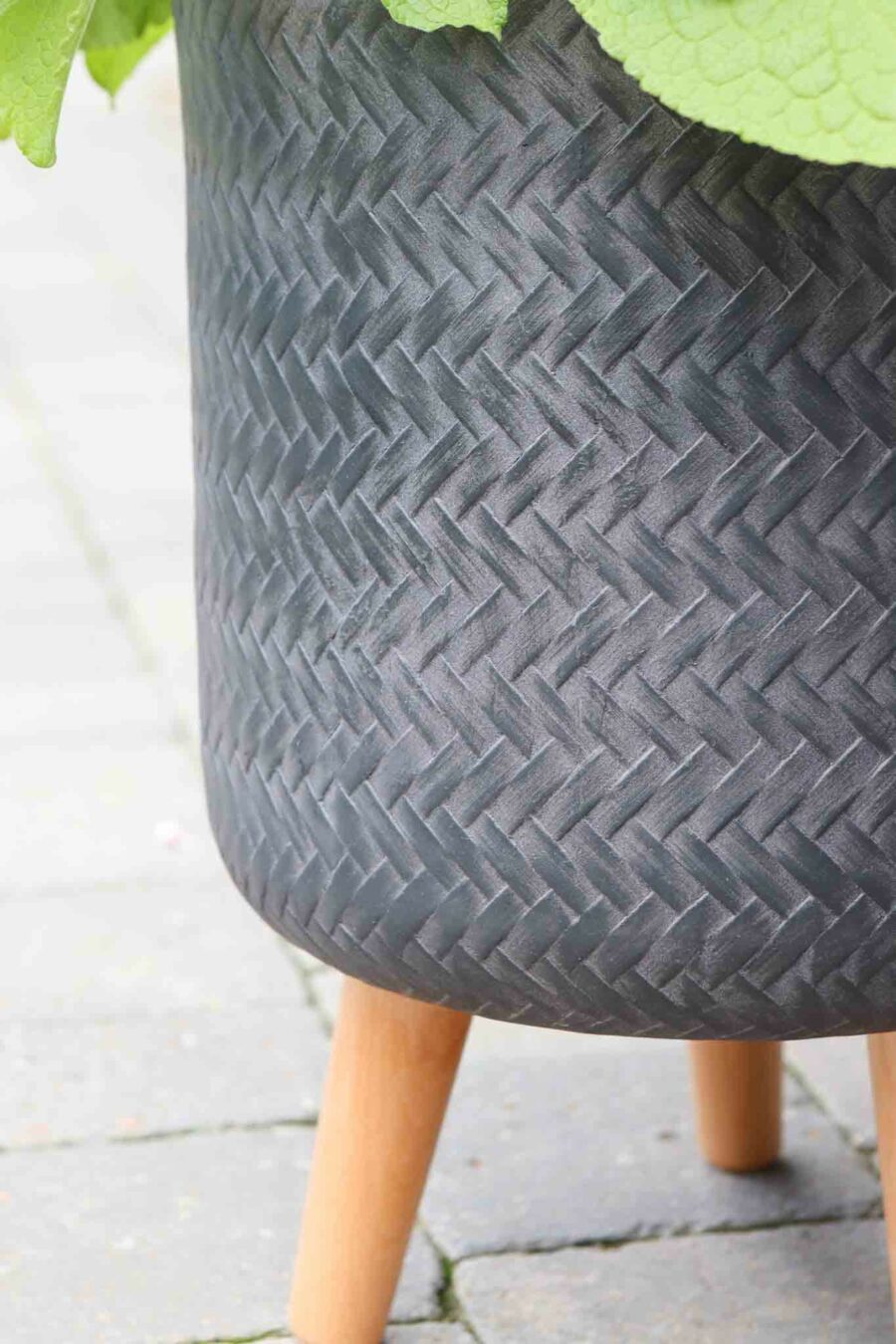 two bamboo weave standing planters black