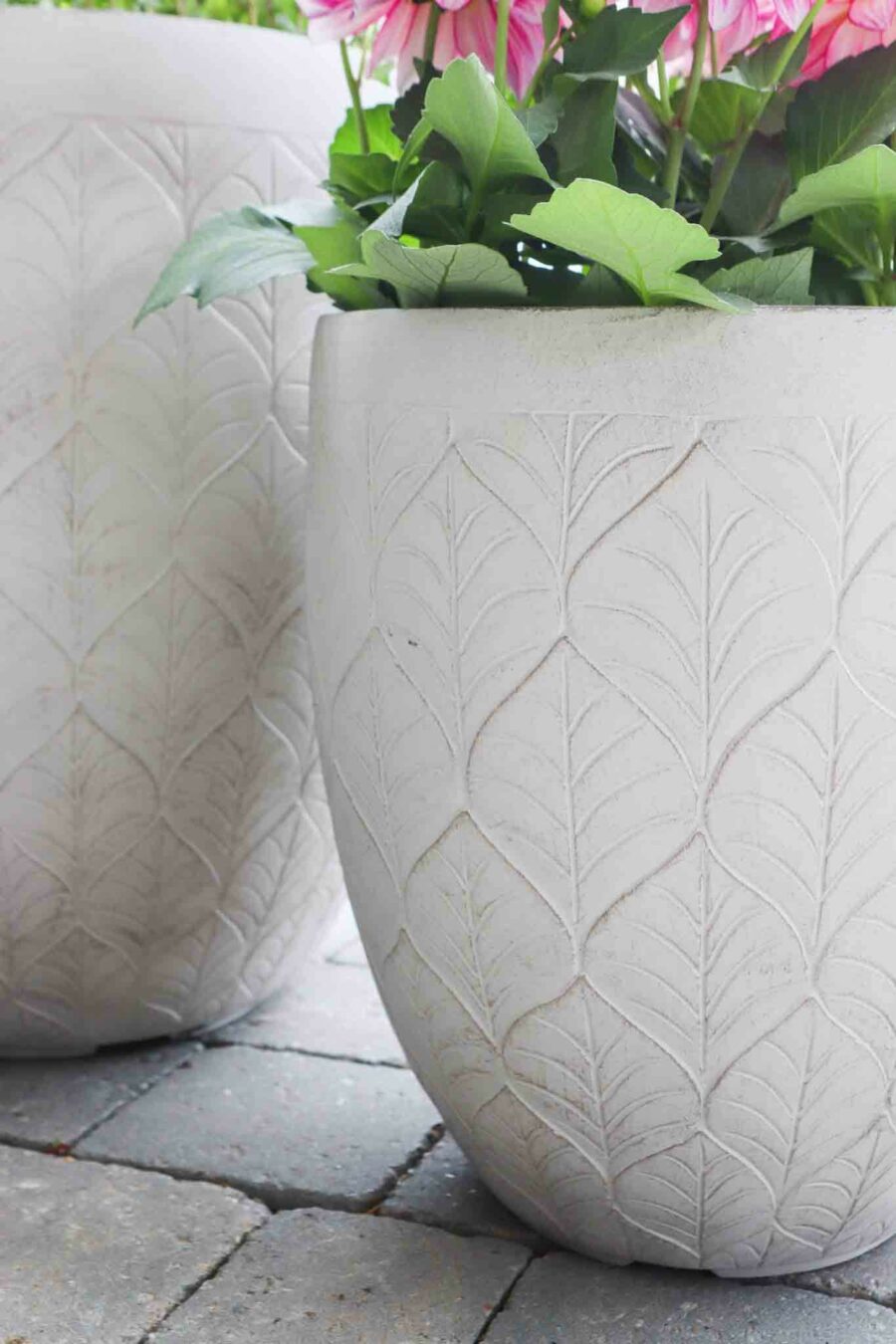 two fluted leaf design planters light grey