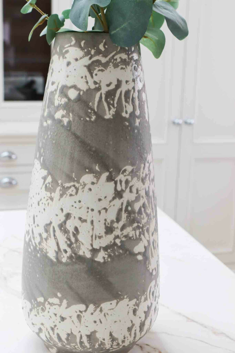 textured tall vase grey and green