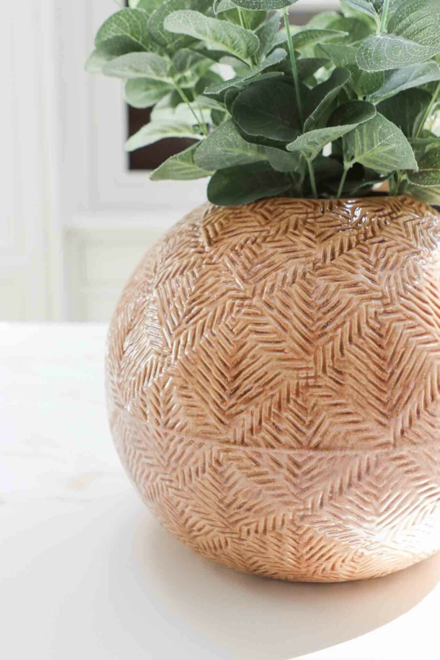 brown textured round short vase
