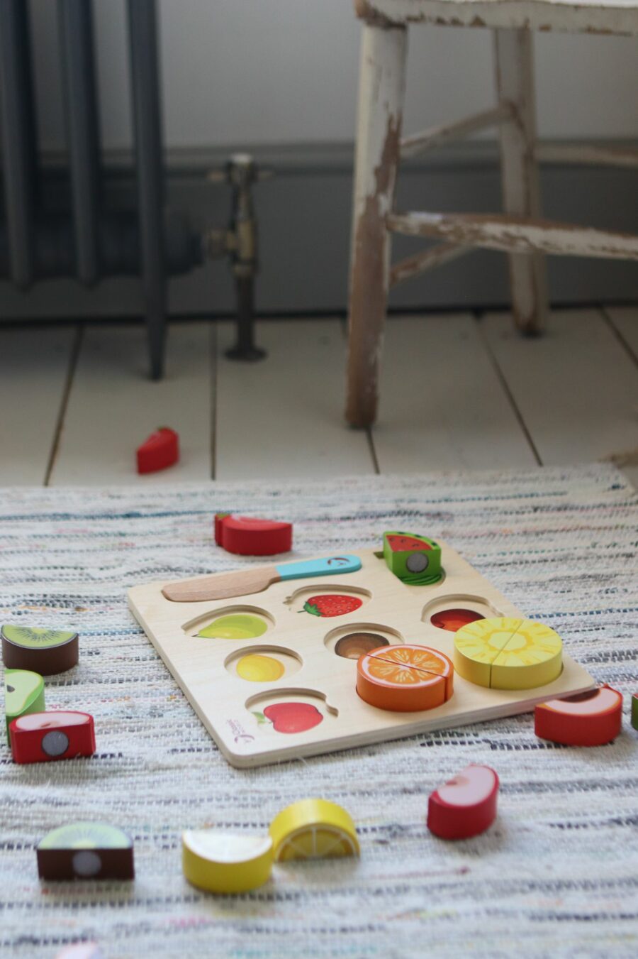 wooden fruit chopping board cutting puzzle