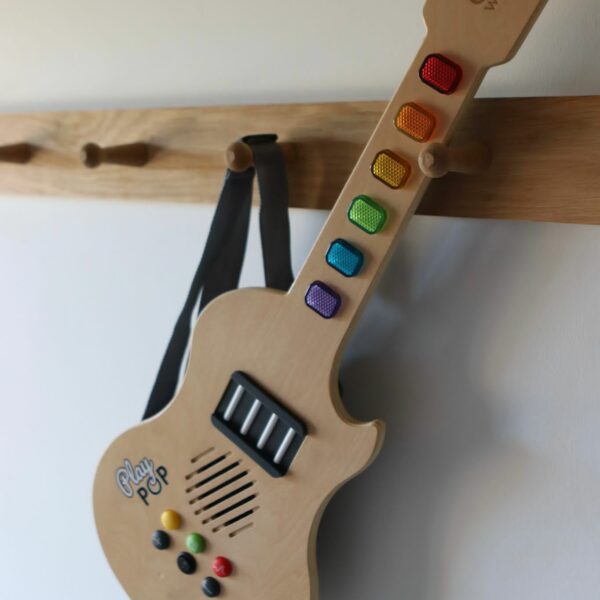 glowing wooden electric guitar
