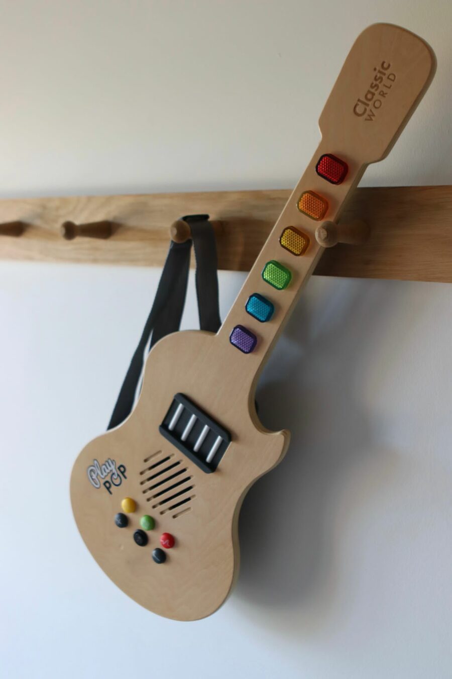 glowing wooden electric guitar