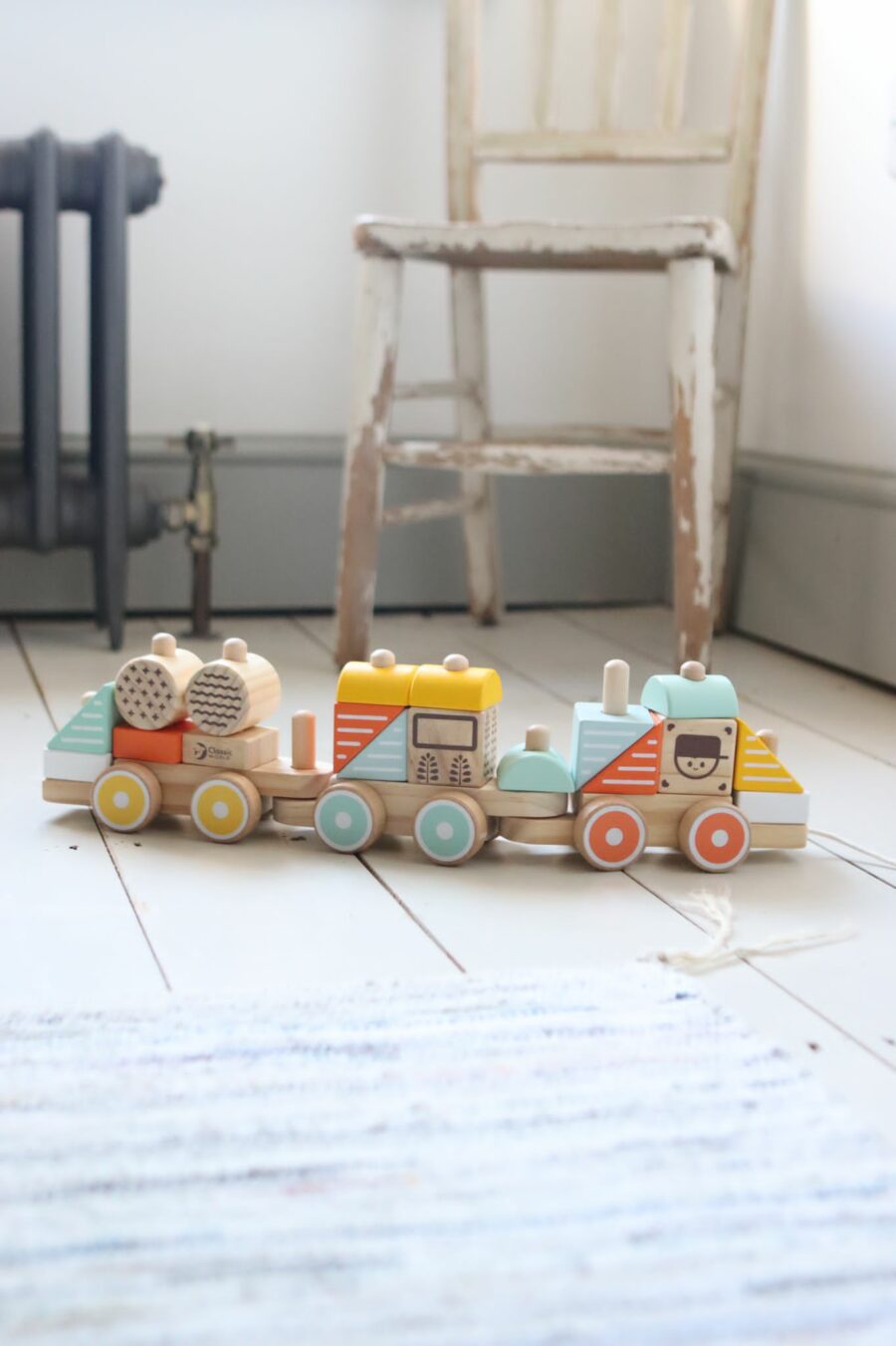 classic wooden pull train with blocks