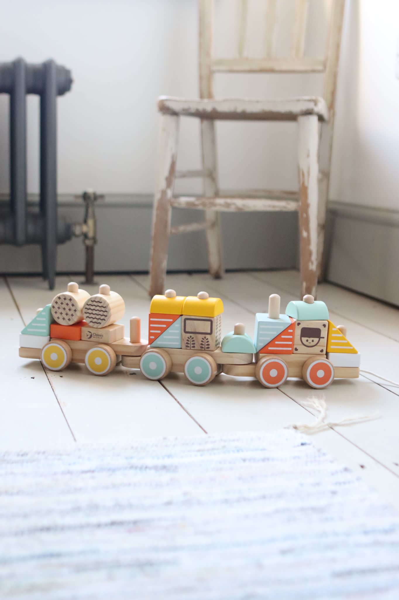 classic wooden pull train with blocks