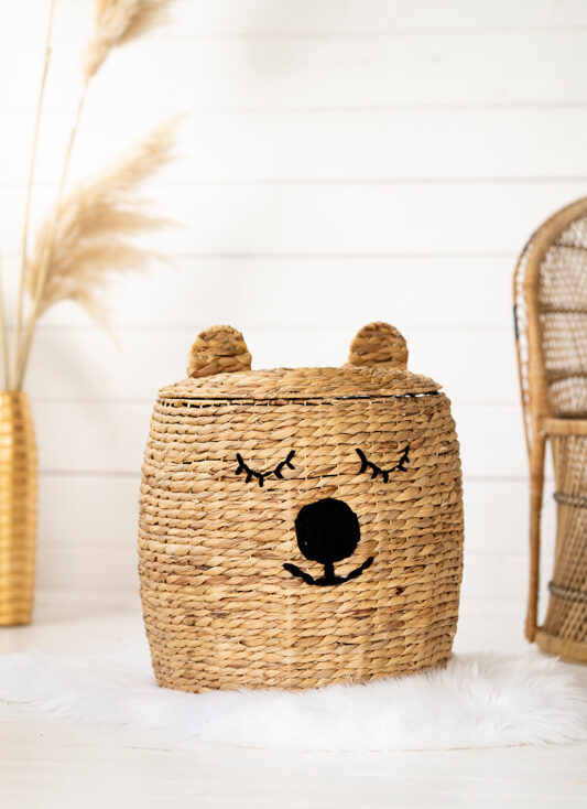 sleepy bear storage basket with lid