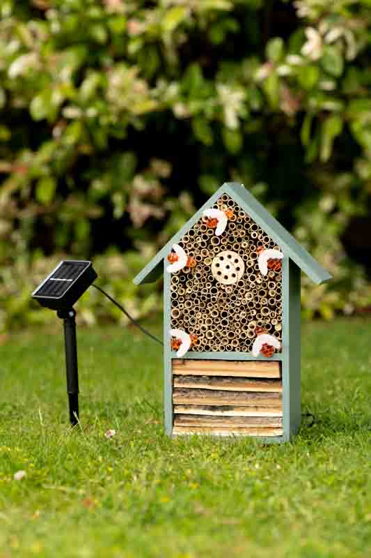 solar wooden insect house blue