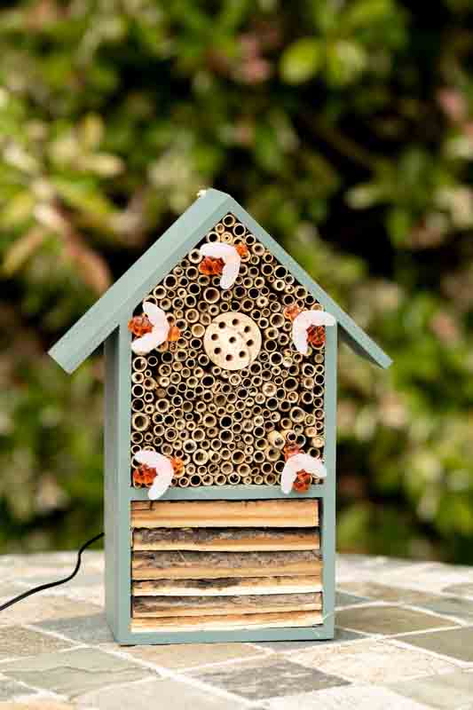 solar wooden insect house blue
