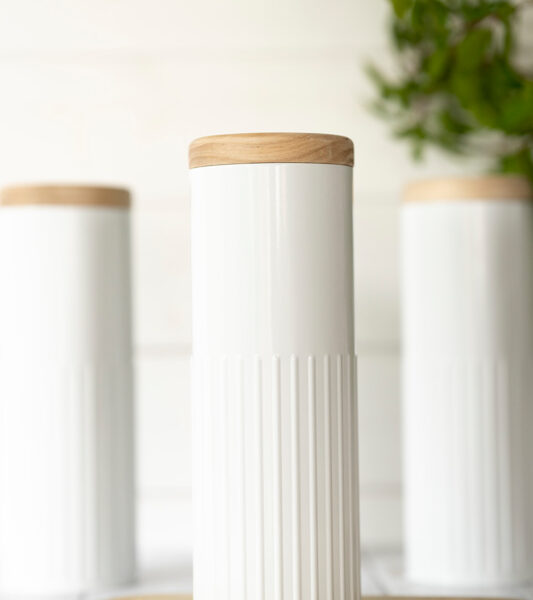 large tall round canister white