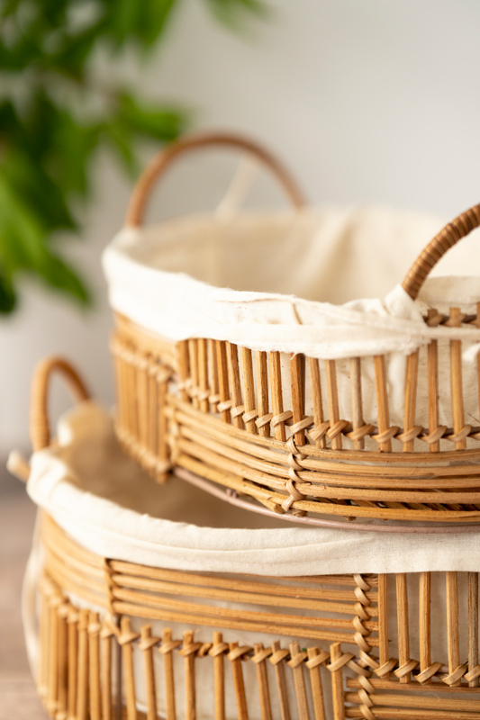 two rattan serving baskets