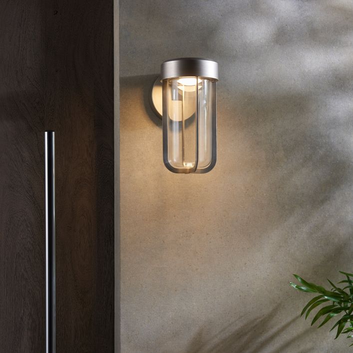 pewter clear glass wall light