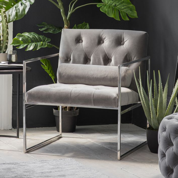 belvedere button armchair in grey