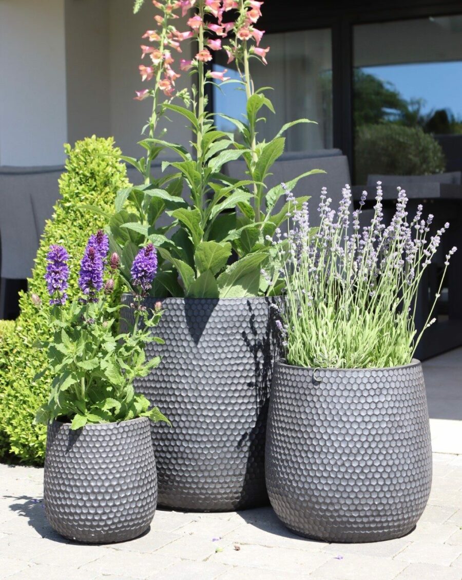 three honeycomb planters black