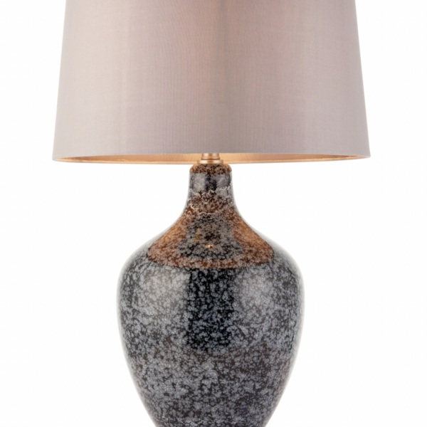 black and grey speckled table lamp