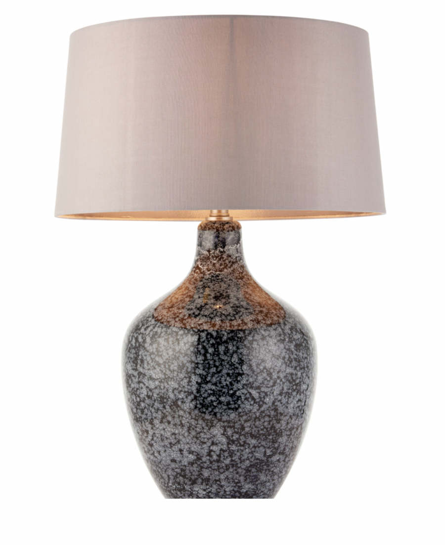 black and grey speckled table lamp