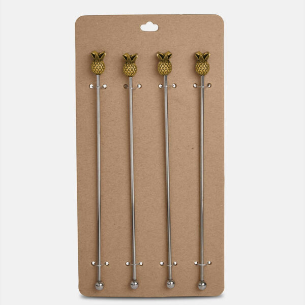 four gold pineapple stirrers