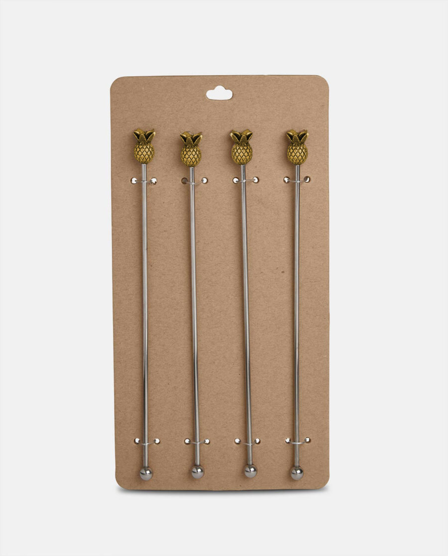 four gold pineapple stirrers