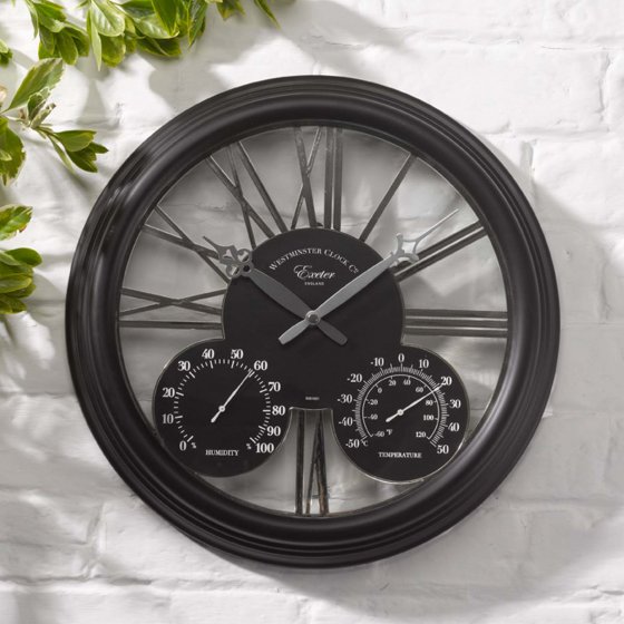 geneva station wall clock with thermometer