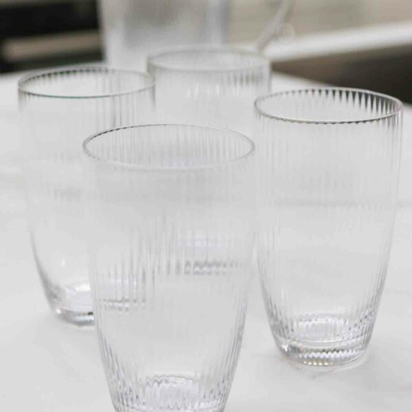 four ribbed high ball glasses