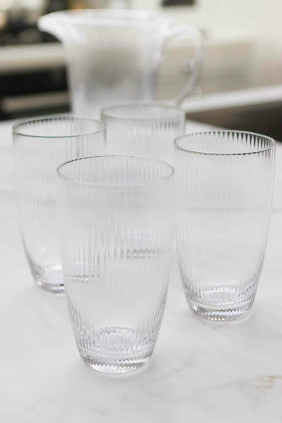 four ribbed high ball glasses