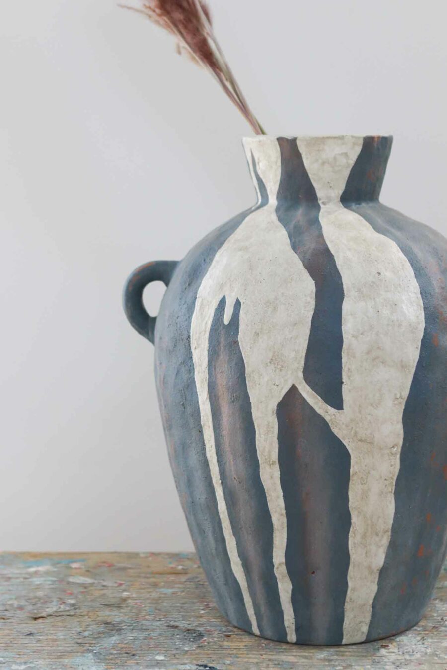 blue and stone ceramic vase