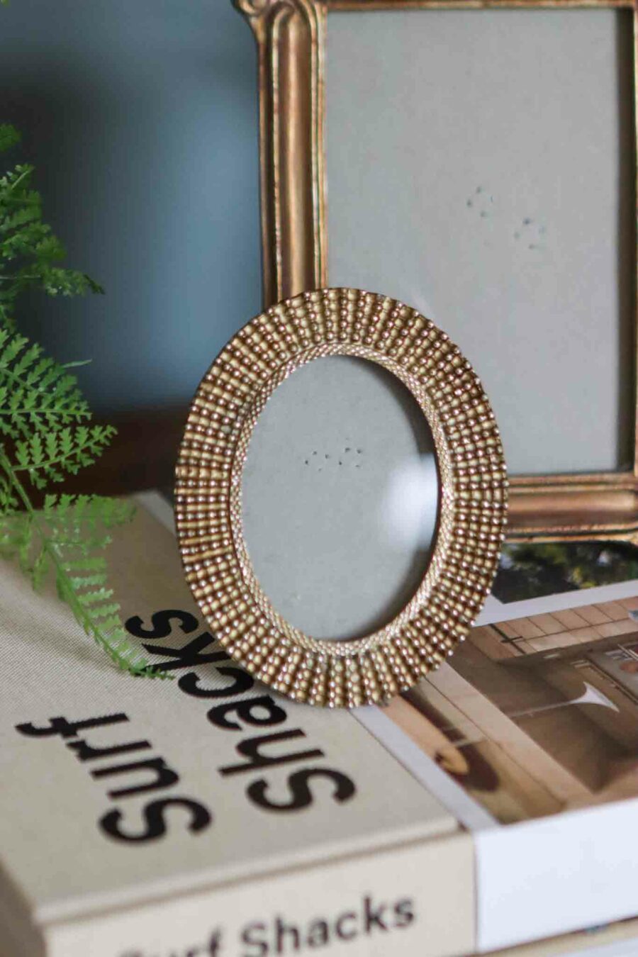 beaded gold oval photo frame