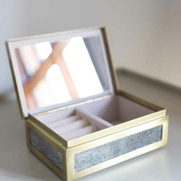 small grey leather jewellery box
