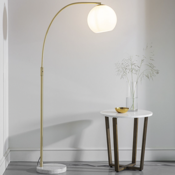 larsa anique brass and white floor lamp