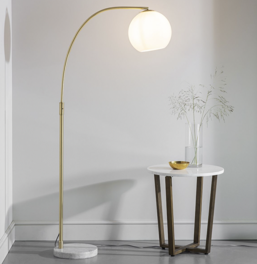 larsa anique brass and white floor lamp