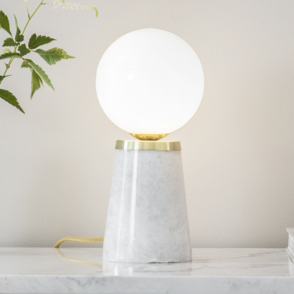 larsa brass and white marble table lamp