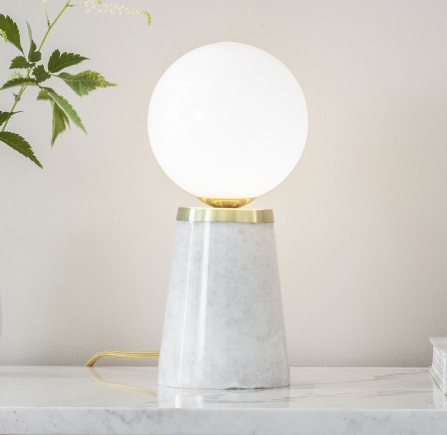 larsa brass and white marble table lamp