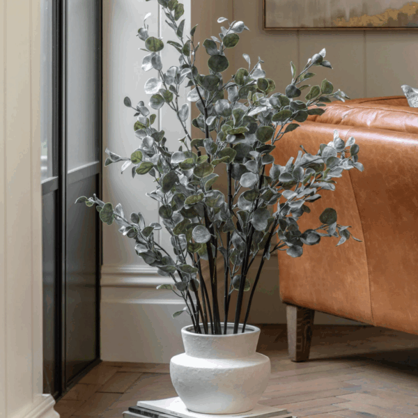 faux eucalyptus in ceramic pot ivory