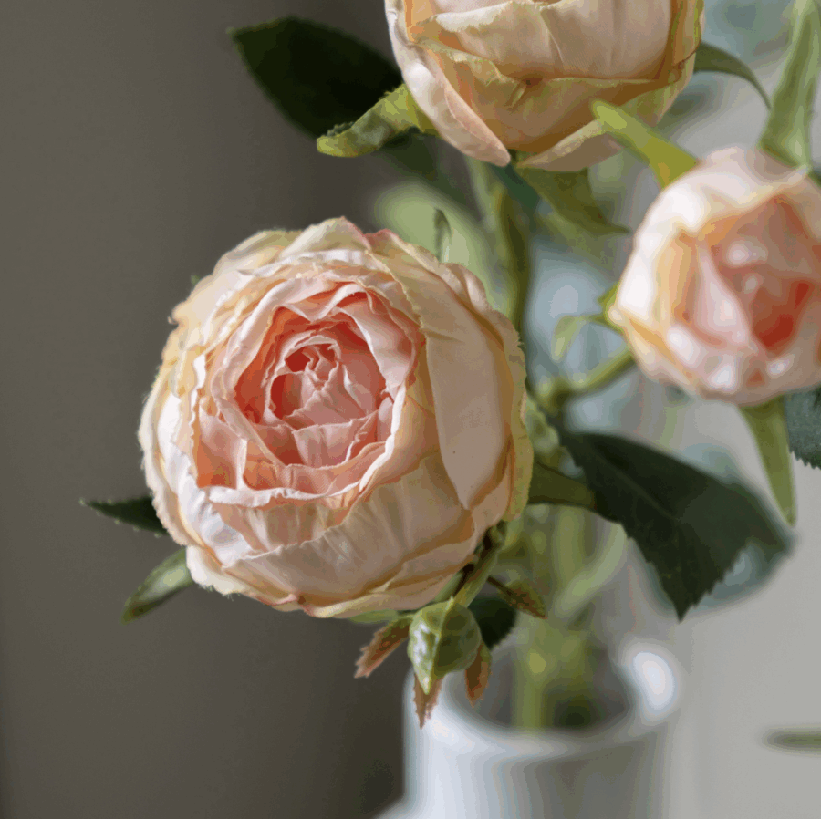 faux stem vintage rose 6 pack white