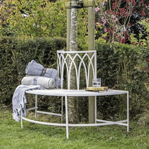 sarren outdoor tree bench seat distressed white
