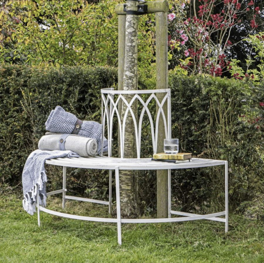 sarren outdoor tree bench seat distressed white