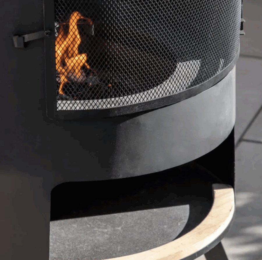 gina chiminea with pizza shelf
